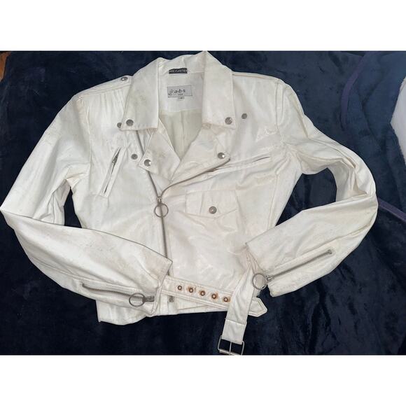 VINTAGE 90s ABS WHITE POLYURETHANE MOTO BIKER JACKET S - Picture 4 of 13